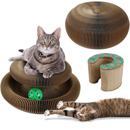 Foldable cat scratcher with toy ball, versatile climbing and sleeping board for cats