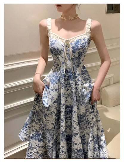 Trendha Retro Floral Strap Dress with A-line silhouette and adjustable straps for a flattering fit