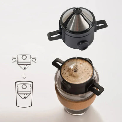 Compact, portable hand drip coffee filter cup for brewing premium coffee on the go