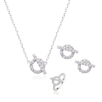 925 Silver Pig Nose Necklace with Gold-Plated Zircon Stones and Adjustable O-Ring Chain