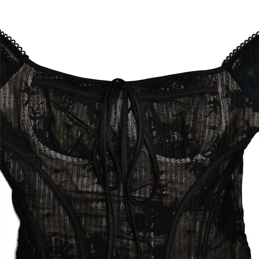 Elegant square collar backless flare sleeve mini dress in black color