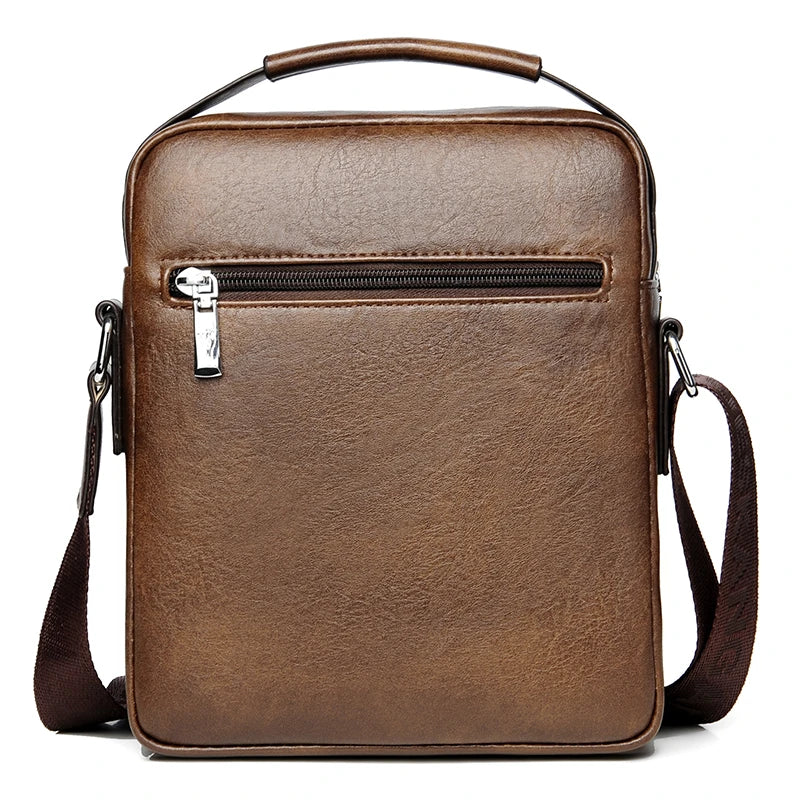 Fashionable casual men's Korean-style satchel bag made of premium PU leather with multiple compartments and adjustable strap