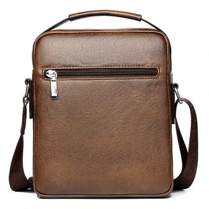 Fashionable casual men's Korean-style satchel bag made of premium PU leather with multiple compartments and adjustable strap