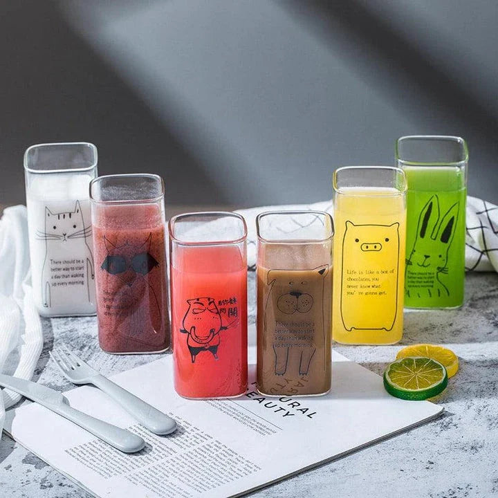 Funny Animals Glass with a playful pig design, made from eco-friendly glass with a 13oz capacity, perfect for everyday use.