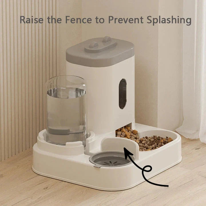 Automatic 2-in-1 Pet Feeder and Water Dispenser in various colors - grey, yellow, blue, and pink - with large capacity and self-refilling design