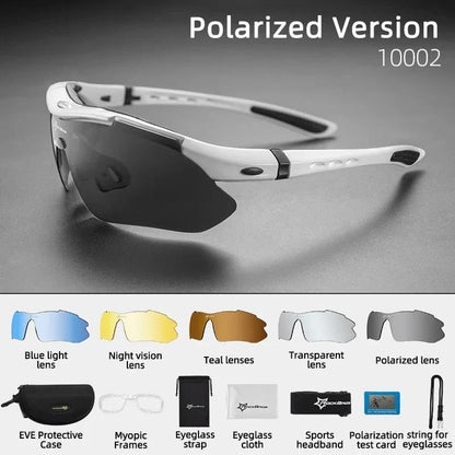 Pair of high-performance polarized sports sunglasses with interchangeable lenses for outdoor activities and sports