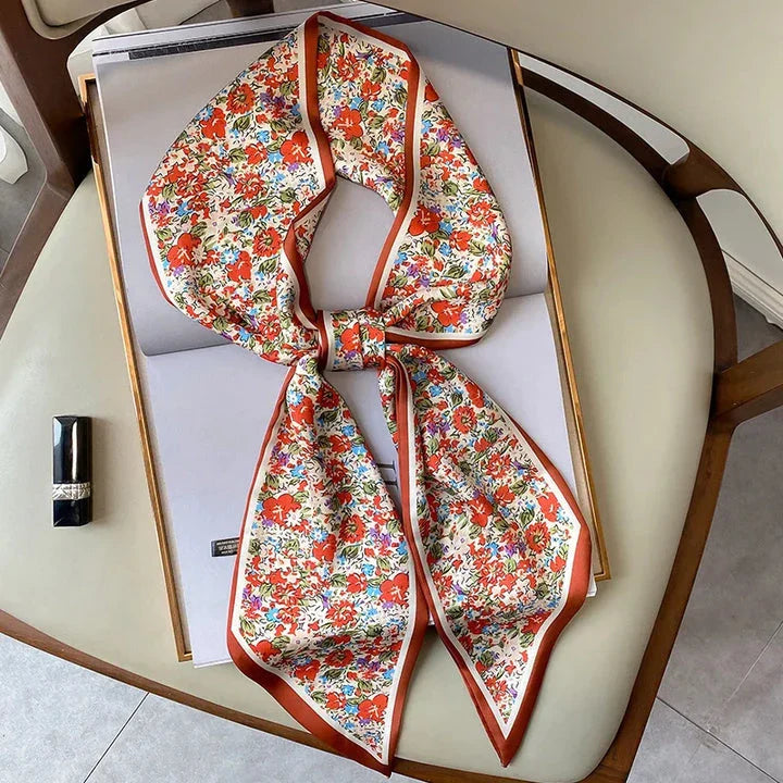Floral print long polyester scarf in white, a versatile and stylish accessory for all seasons