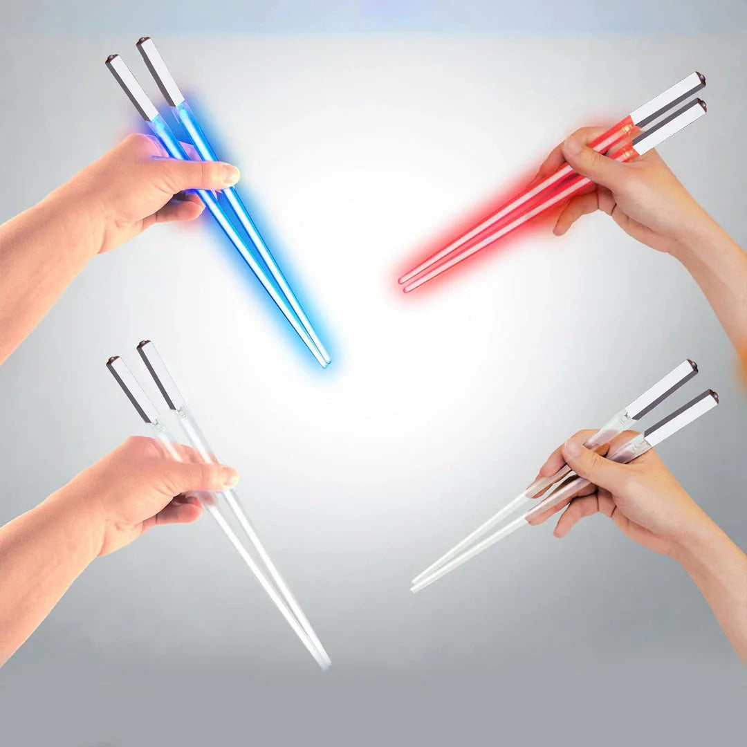 LED Lightsaber Chopsticks with bright blue illumination, perfect for adding a touch of Star Wars-inspired fun to any meal.