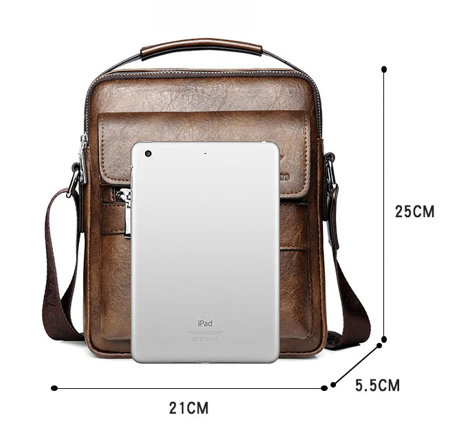 Fashionable casual men's Korean-style satchel bag made of premium PU leather with multiple compartments and adjustable strap