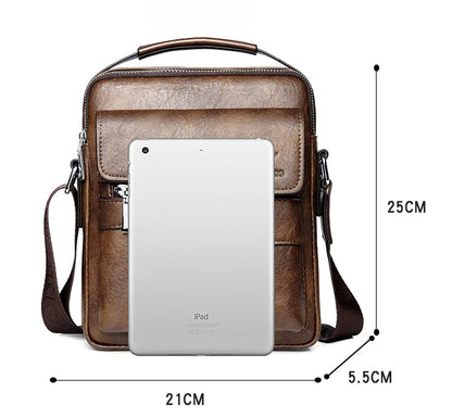 Fashionable casual men's Korean-style satchel bag made of premium PU leather with multiple compartments and adjustable strap
