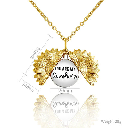 Elegant sunflower necklace with a captivating flower-shaped pendant in gold, silver, or rose gold finish