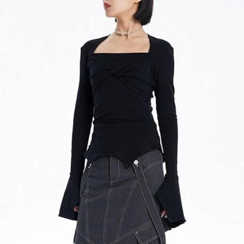 Stylish square collar flared sleeve knit sweater for modern women in a variety of sizes