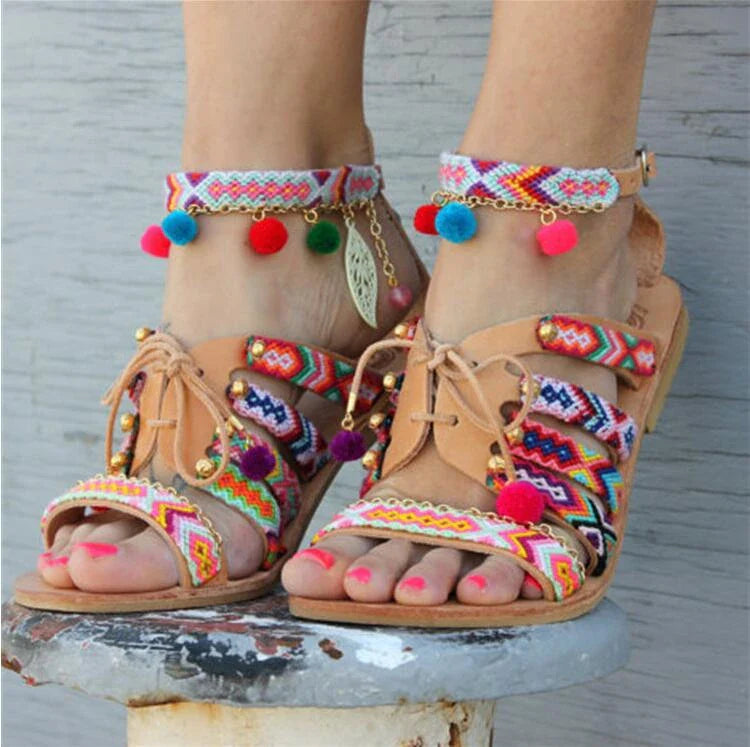 Stylish Bohemian-inspired women's sandals with a rubber sole and breathable artificial PU upper