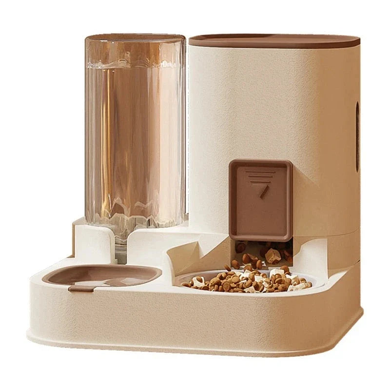 Ceramic and polypropylene automatic cat feeder with a large capacity water dispenser for easy pet care