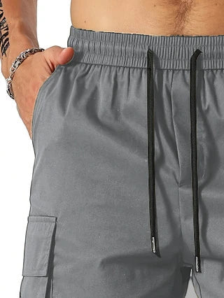 Drawstring waist men's workwear shorts with multiple pockets in various colors