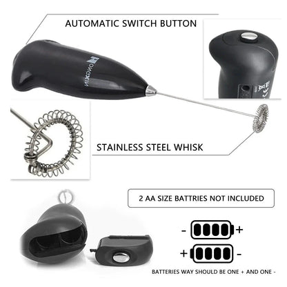 Portable electric milk frother and blender with sleek, ergonomic design and stainless steel mixing head