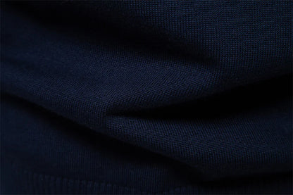 Cozy autumn and winter half-zip sweater in green, dark blue, khaki, and light gray colors