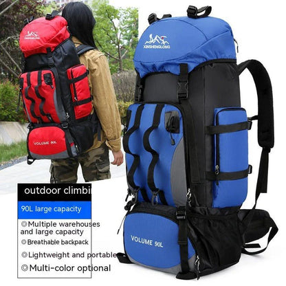Premium outdoor hiking backpack made from water-resistant nylon with padded shoulder straps and multiple storage compartments.