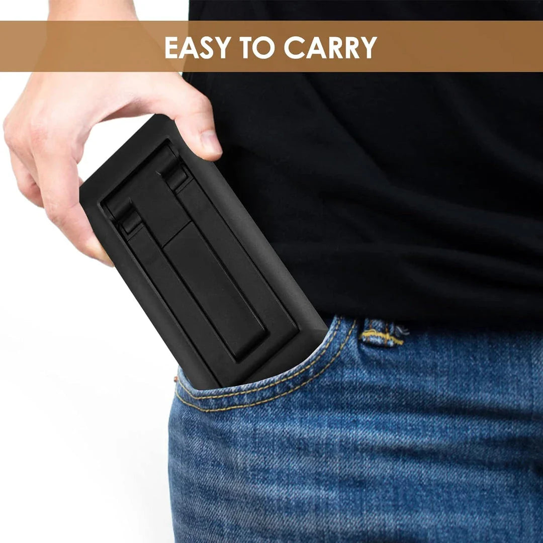 Adjustable and foldable phone stand made of durable aluminum alloy and silicone pads for hands-free convenience