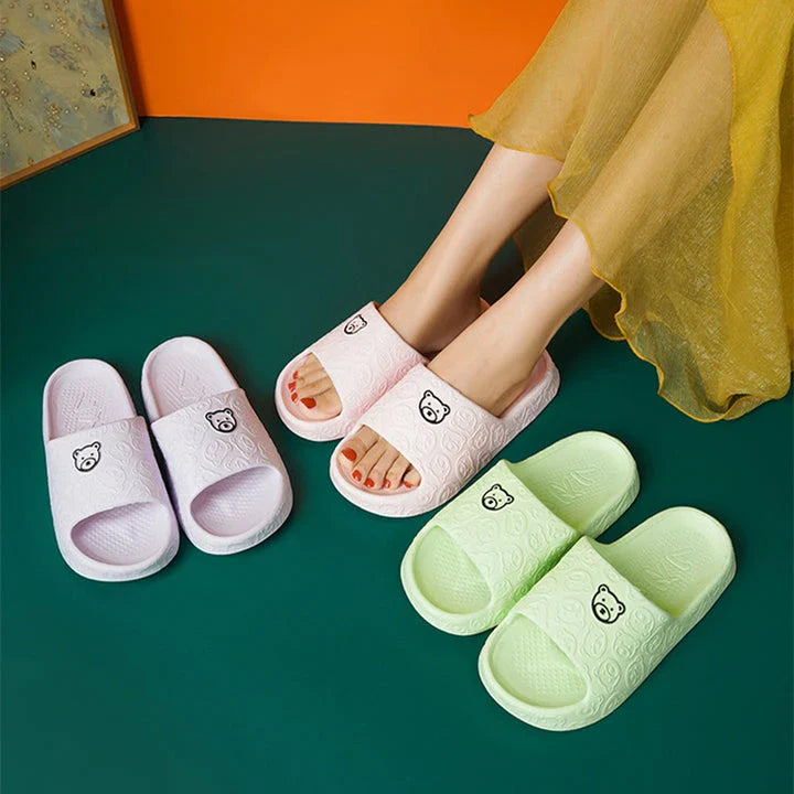 Cozy bear-themed slippers with thick, non-slip soles for indoor wear