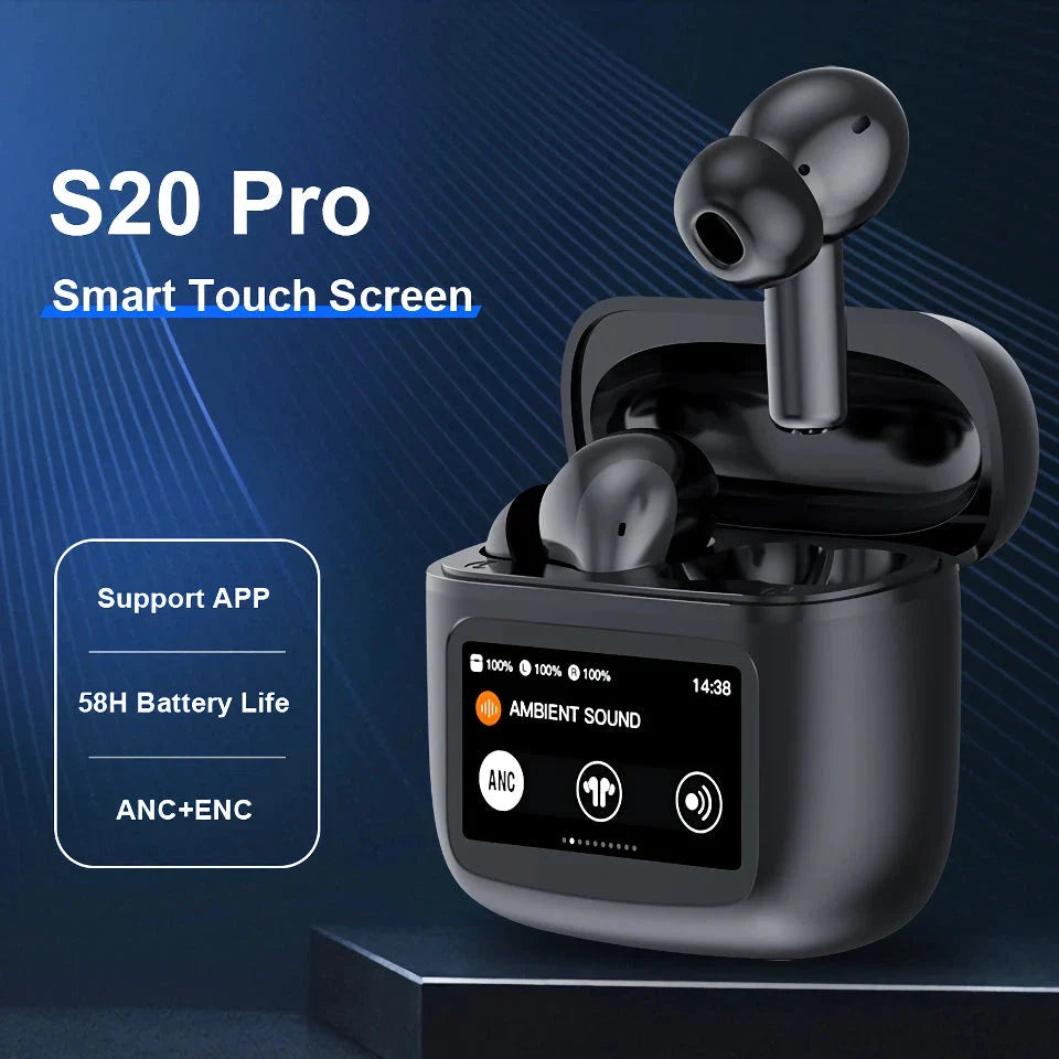 Advanced ANC wireless earphones with smart touchscreen charging case for seamless audio control