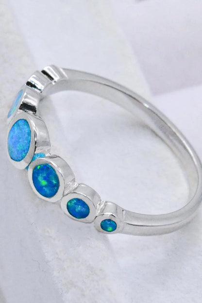 Elegant 925 Sterling Silver Ring with Sparkling Opal Gemstones in a Minimalist Design