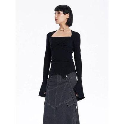 Stylish square collar flared sleeve knit sweater for modern women in a variety of sizes