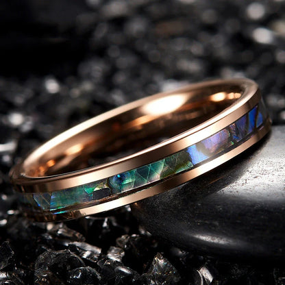 Rose Gold Plated Abalone Shell Ring with Elegant Design and Iridescent Finish