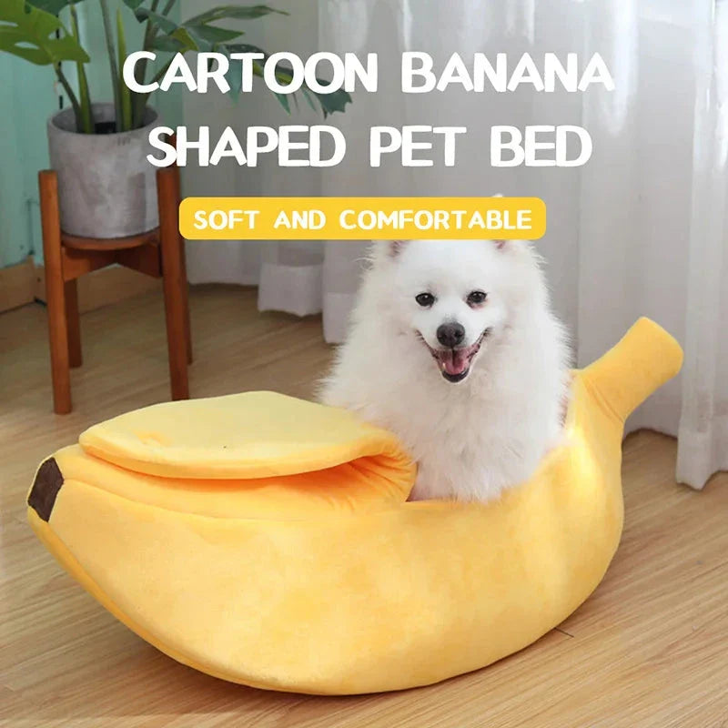 Cozy and stylish banana-shaped pet bed for cats, small dogs, and other furry companions