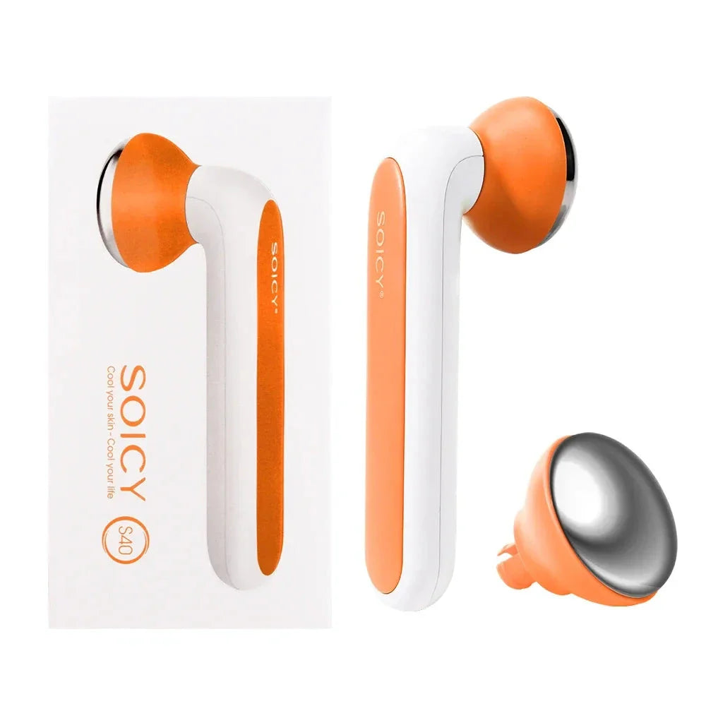 Stainless steel 360-degree rotating ice roller for comprehensive facial massage and rejuvenation