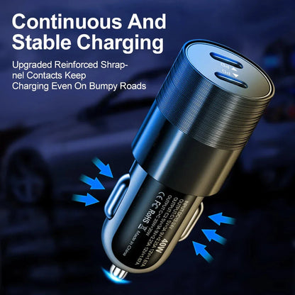 68W Dual USB-C Car Charger with lightning-fast charging capabilities and sleek, compact design