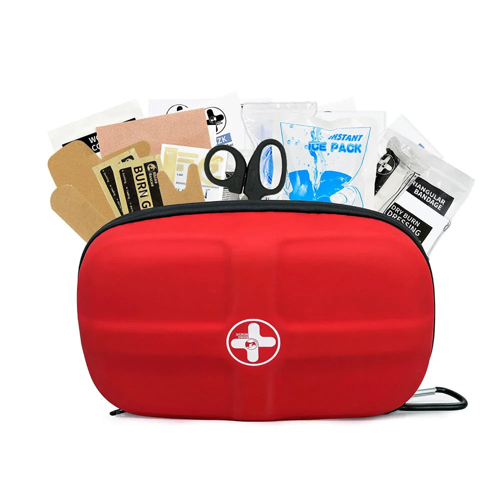Compact and durable waterproof first aid kit with 118 essential emergency supplies for home, travel, and outdoor activities