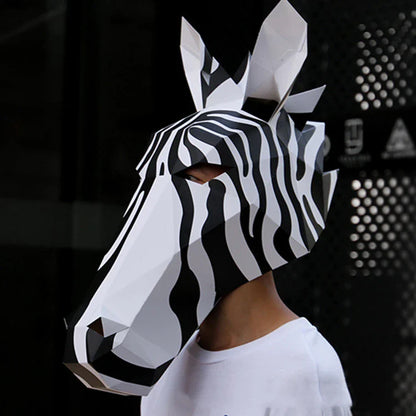 Handcrafted origami horse headgear in black and white, perfect for Halloween and Christmas costumes