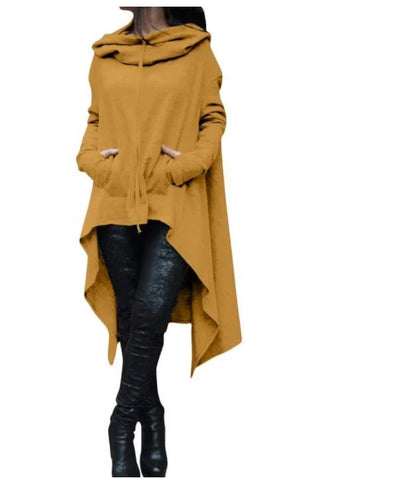 A cozy, loose-fit hooded sweatshirt in a stylish dark grey color, perfect for staying warm and comfortable during the fall and winter seasons.