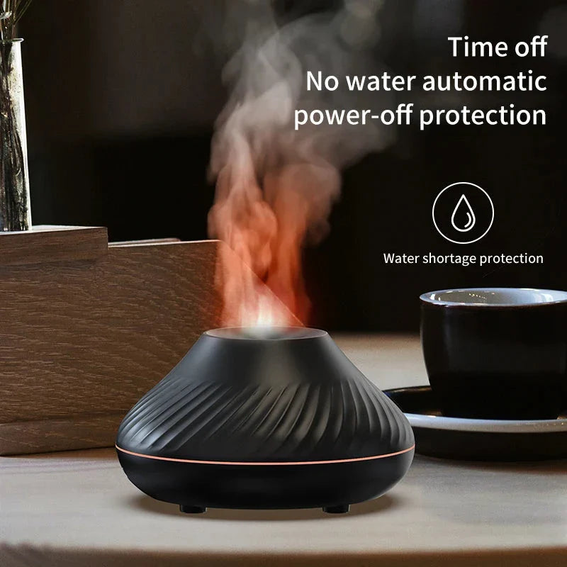 Elegant flame-effect aromatherapy humidifier with customizable gradient lighting, creating a relaxing and inviting atmosphere in any room