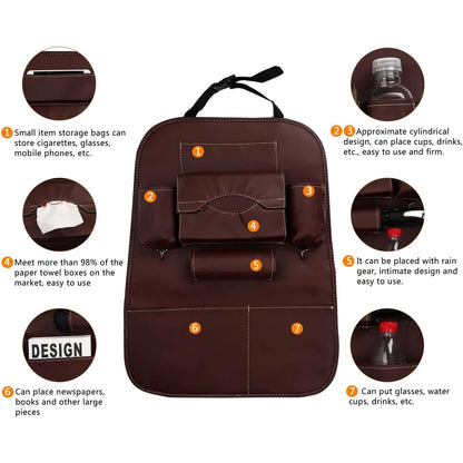 Luxury multi-pocket leather car back seat organizer in various colors for improved organization and style in your vehicle