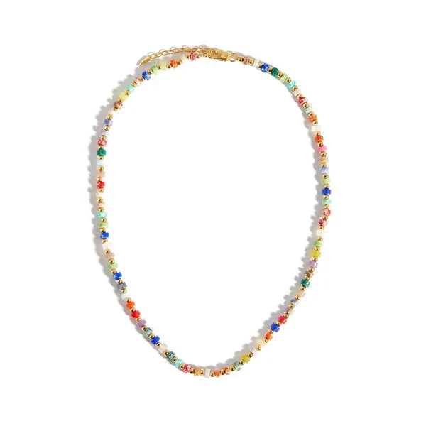 Luxurious multi-gem turquoise and Shoushan stone necklace with a classic round bead chain design