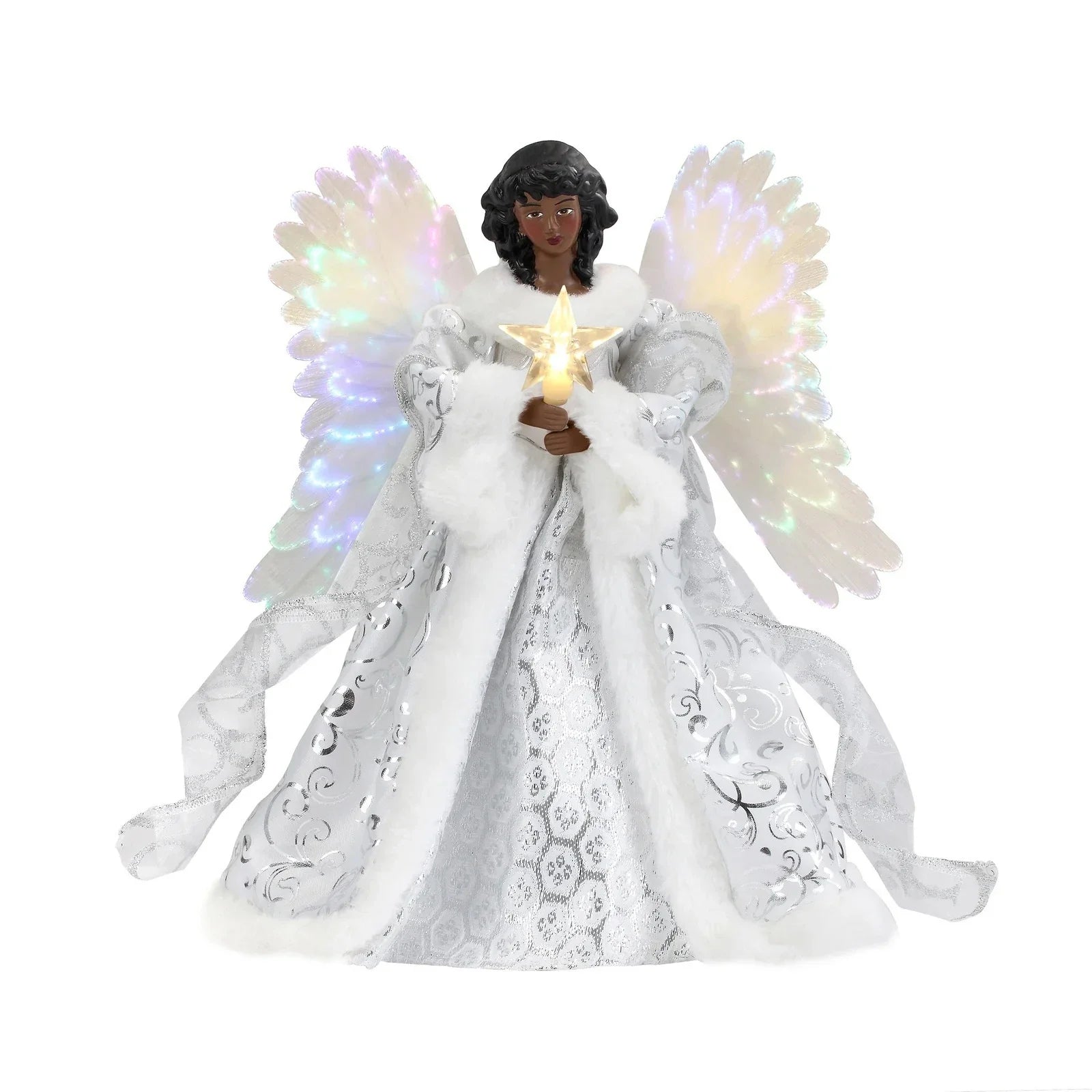 Glowing Christmas tree topper with festive angel doll decoration in acrylic with LED lighting