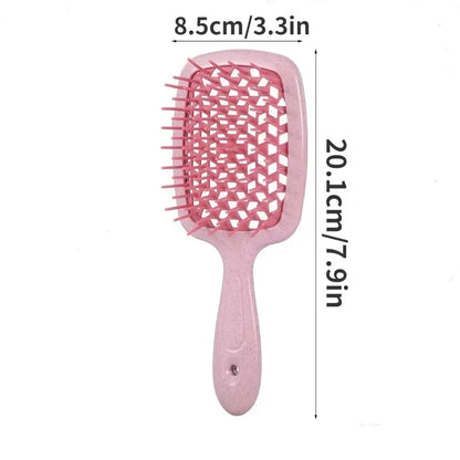 DetanglePro Air Cushion Hair Comb in purple, pink, and green colors for effortless hair detangling
