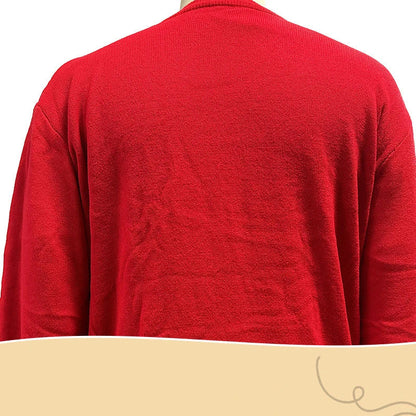 Festive elk-inspired oversized knit sweater in red with a relaxed, comfortable fit
