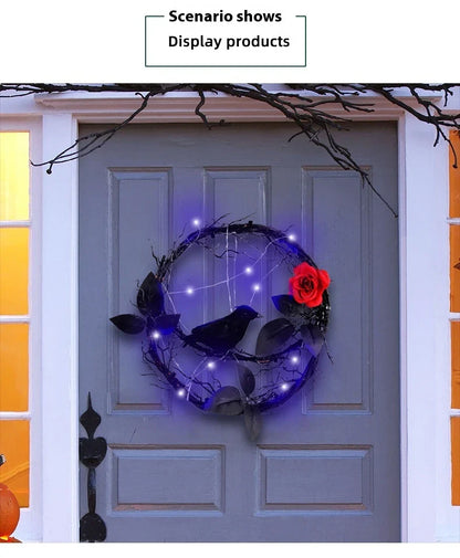 Glowing Dead Wood Black Crow Halloween Garland Decoration with Eerie Lighting Effect