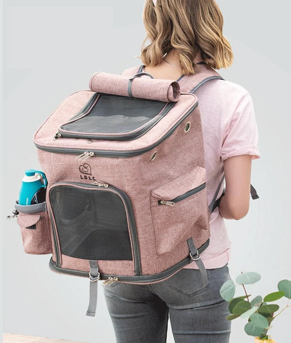 Melange Color Backpack Cat Carrier with Padded Interior, Breathable Mesh Panels, and Adjustable Straps for Comfortable Pet Transportation