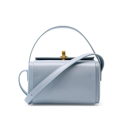 Luxury Genuine Leather Small Square Shoulder Bag in Black, Milk Apricot, Gray Blue, and Beige colors
