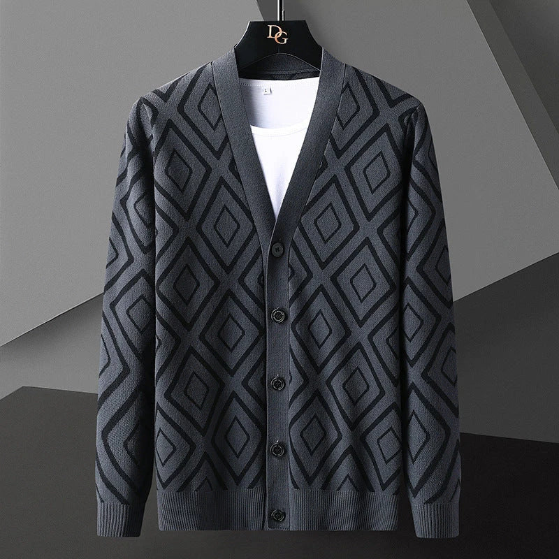 Premium knitted cardigan sweater for men in various classic color options, featuring a soft, comfortable blend of materials and a modern, tailored fit.