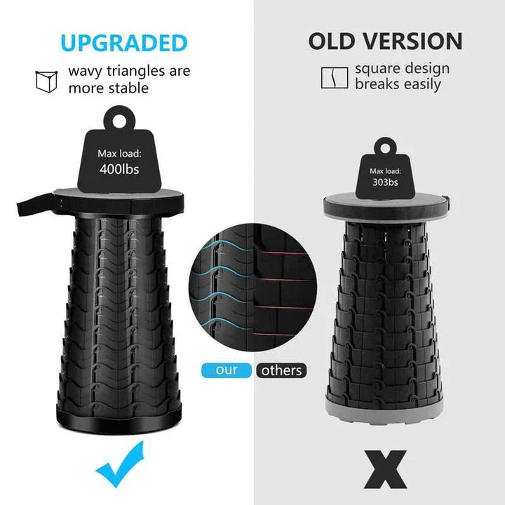 Adjustable height portable telescopic stool made of durable plastic for outdoor activities like hiking, fishing, and picnicking