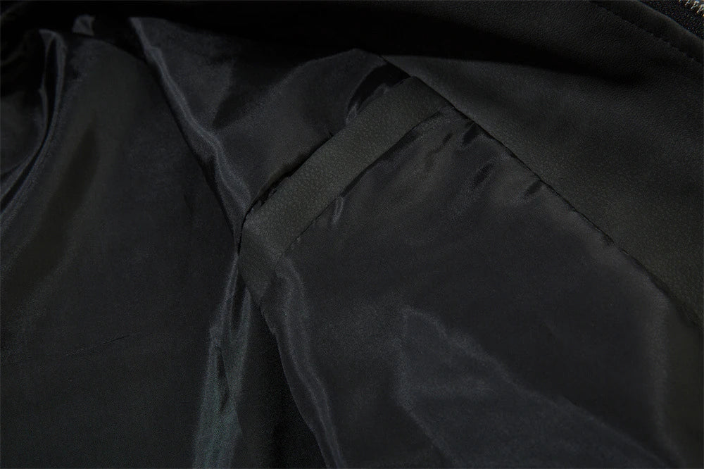 Fashionable Loose PU Leather Jacket with Star Embroidery Design in Black and Gray Green Colors