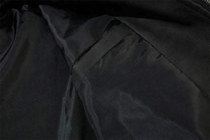 Fashionable Loose PU Leather Jacket with Star Embroidery Design in Black and Gray Green Colors