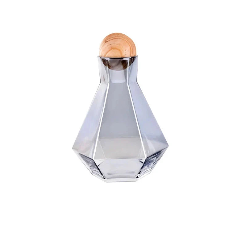 Elegant glass carafe set with ashwood lid, perfect for serving a variety of beverages and enhancing any table setting