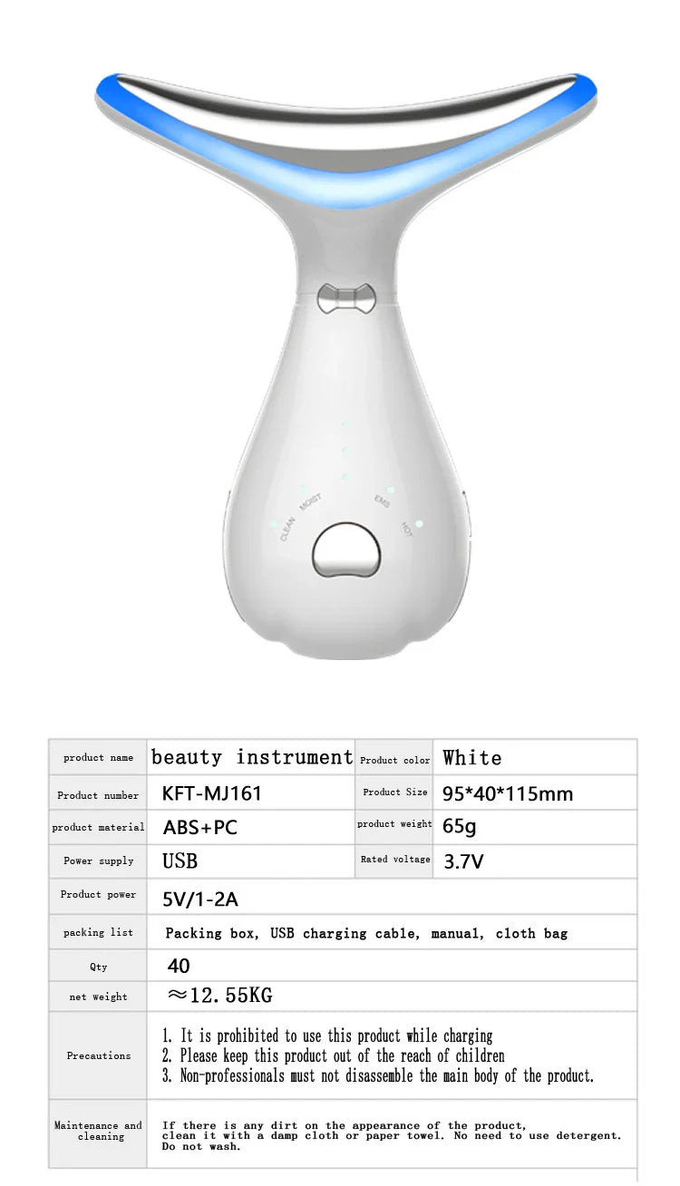 Color Light Neck Beauty Instrument - Neck Massaging Device with Vibration and Color-Changing Light Therapy