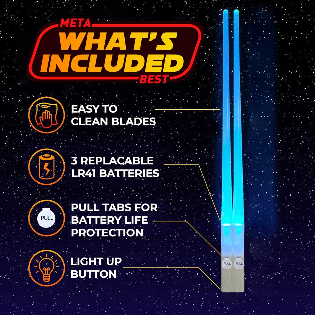 LED Lightsaber Chopsticks with bright blue illumination, perfect for adding a touch of Star Wars-inspired fun to any meal.